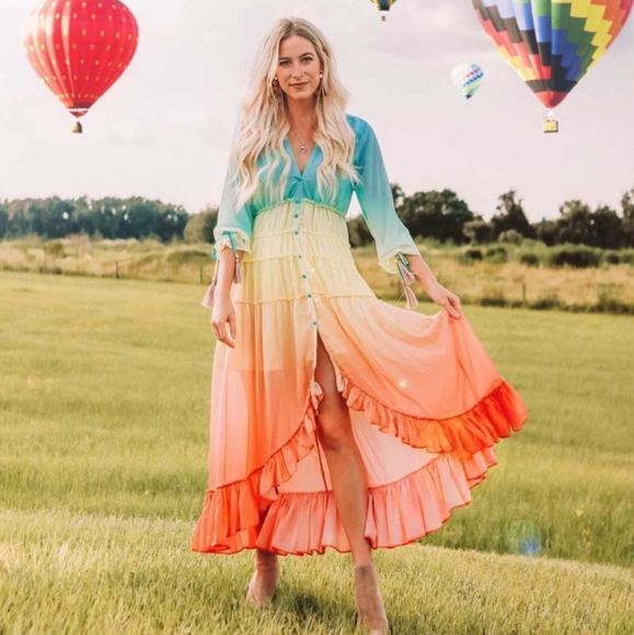 Boho Rainbow High Low Maxi Dress - Picture 9 of 14